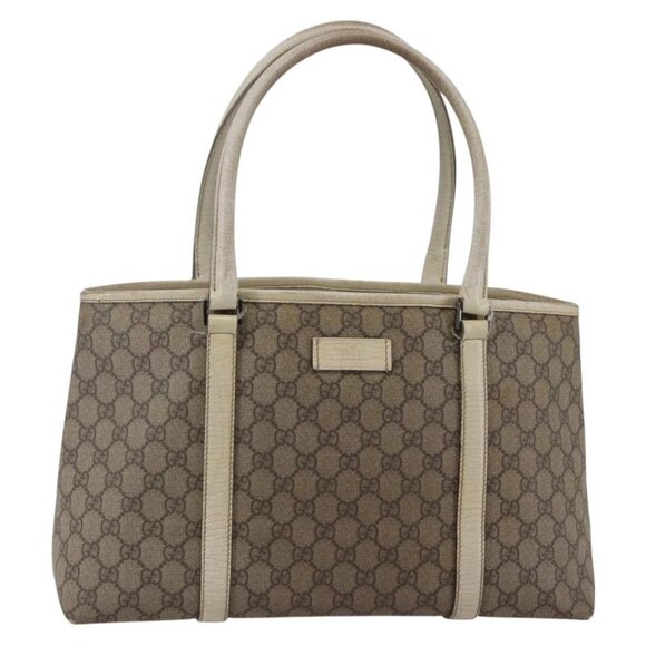 GUCCI GG Supreme Tote Bag PVC Beige Silver 114595 Auth 142526 - Picture 1 of 15